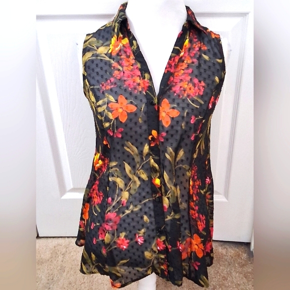 roz & Ali Semi Sheer Floral Sleeveless Tunic Size S - Picture 1 of 12